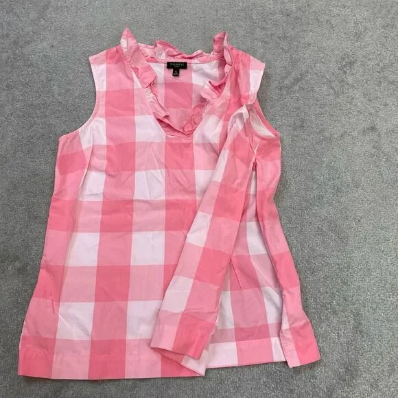 Talbots Womens Check Print Ruffled V-neck Sleeveless Top Pink White Small 4-6 - Picture 4 of 7